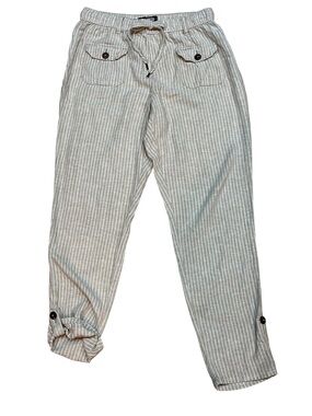 Rewash Linen Pants Joggers Beige Striped Track Pant Joggers Drawstring Small